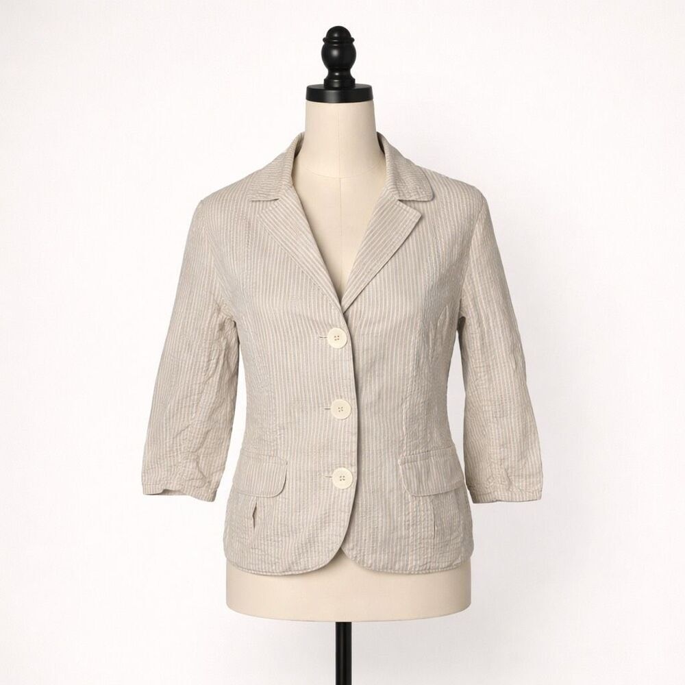 Max Studio Seersucker Striped Blazer Size 8 | Lightweight Summer Jacket | Textur